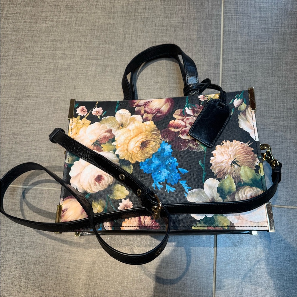 Badgley Mischa Joelle Leather Floral Satchel Shoulder Bag